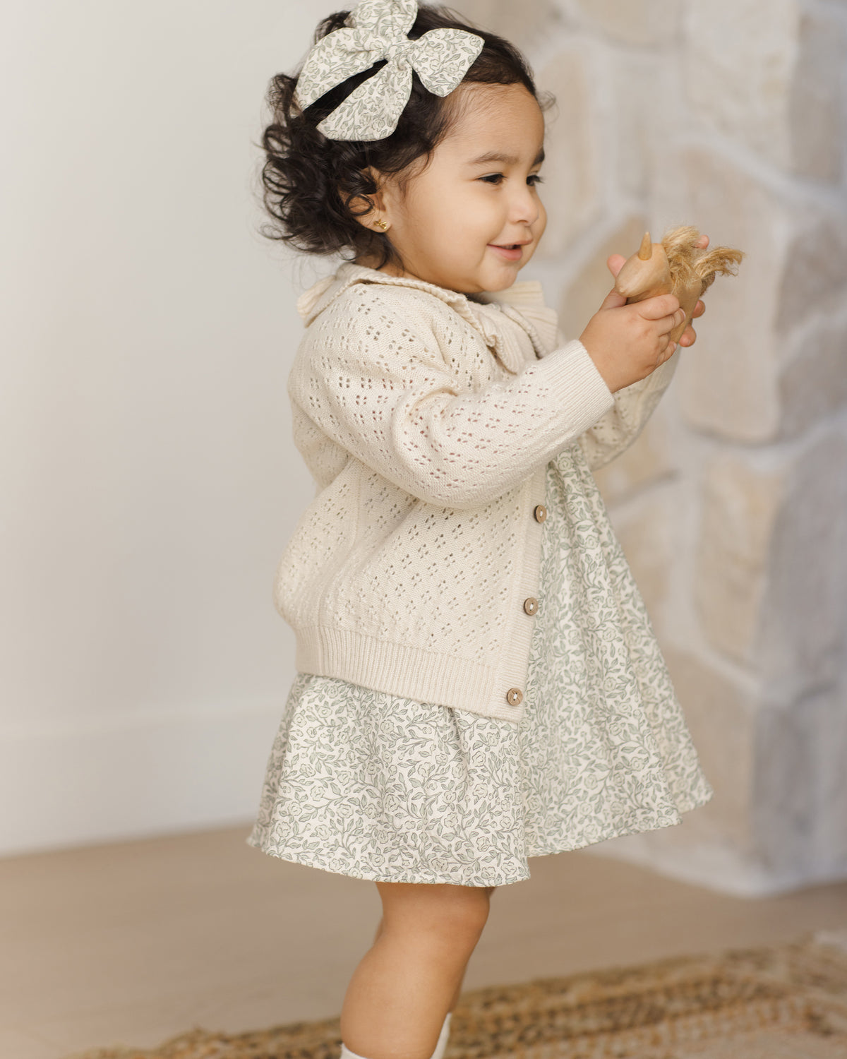 Quincy Mae - Ruffle Colar Cardigan | Natural