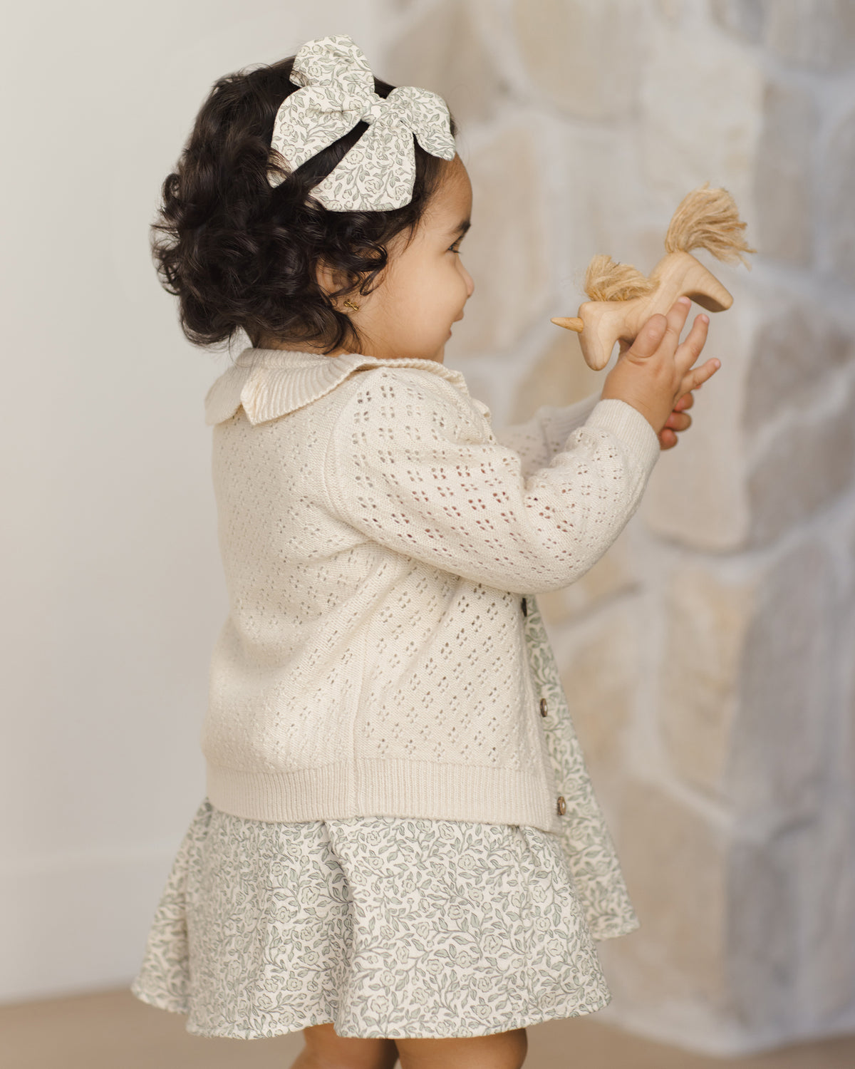 Quincy Mae - Ruffle Colar Cardigan | Natural