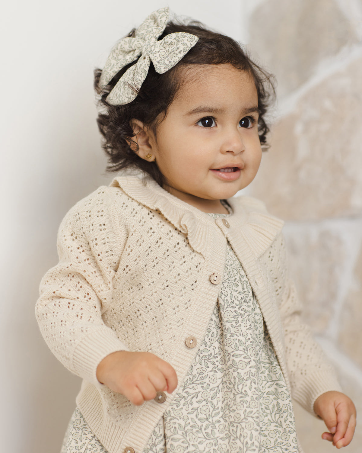 Quincy Mae - Ruffle Colar Cardigan | Natural