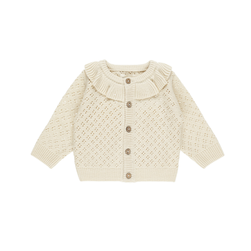 Quincy Mae - Ruffle Colar Cardigan | Natural