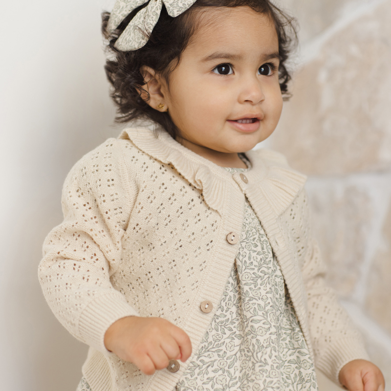Quincy Mae - Ruffle Colar Cardigan | Natural