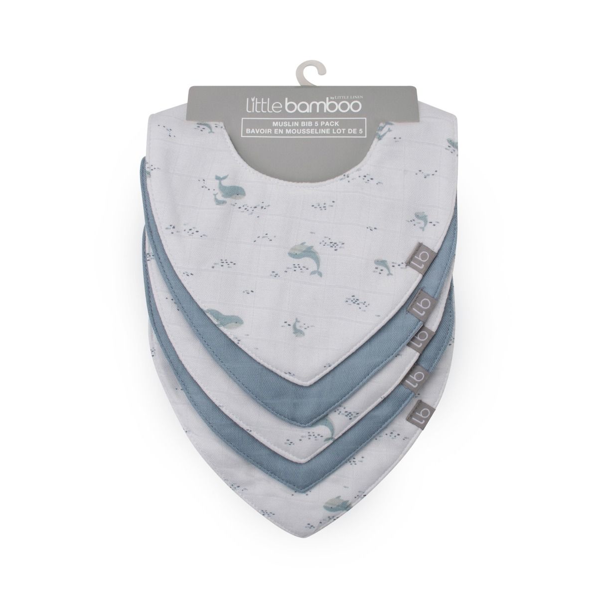 Little Bamboo - Muslin Bib 5pk | Retro Blue