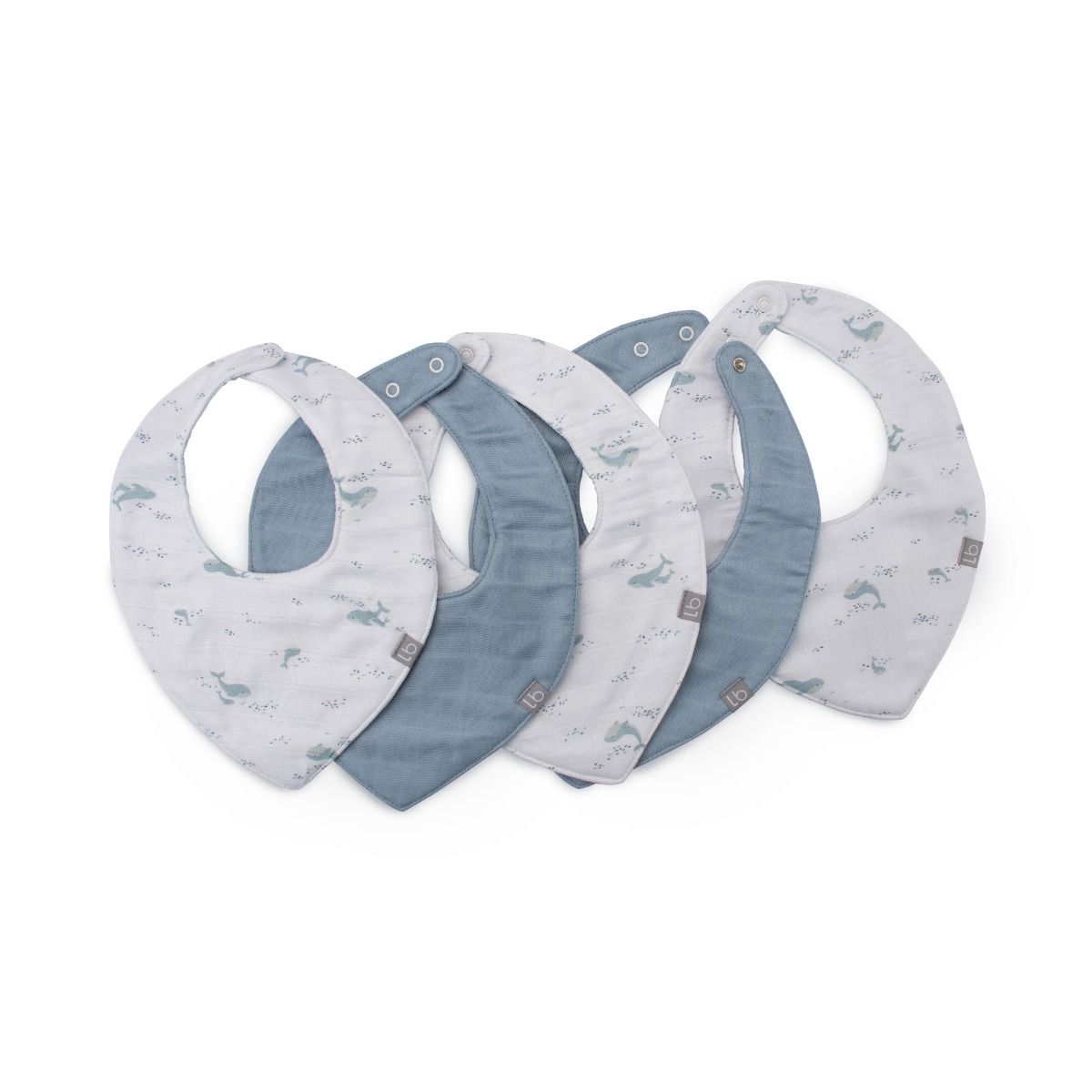 Little Bamboo - Muslin Bib 5pk | Retro Blue