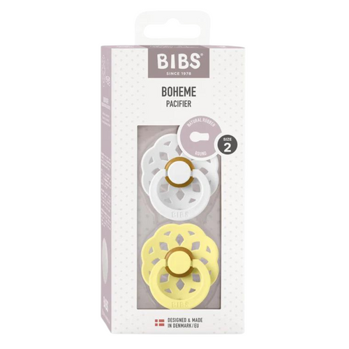 BIBS Pacifier - 2pk Boheme Round | White + Sunshine