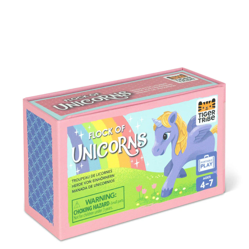 Box of 'Flock of Unicorns' toy set by Tiger Tribe on a white background