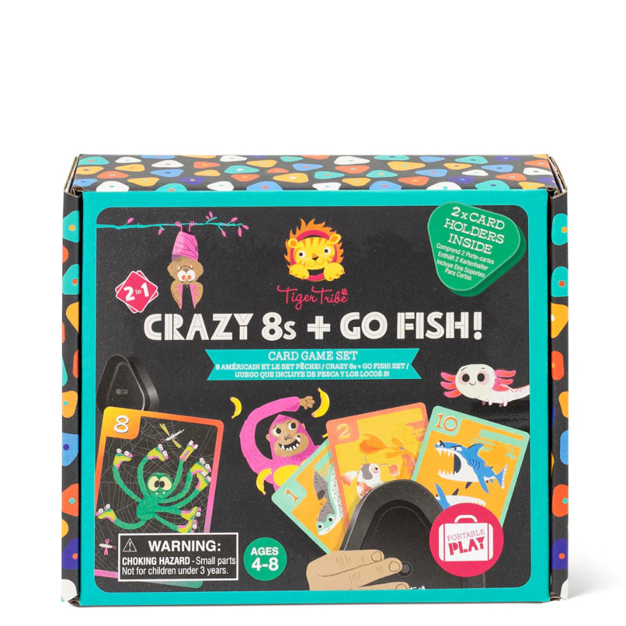 Card game set packaging with colorful design and card illustrations on a white background