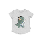 Huxbaby - Furry Dino T-Shirt | Grey Marle