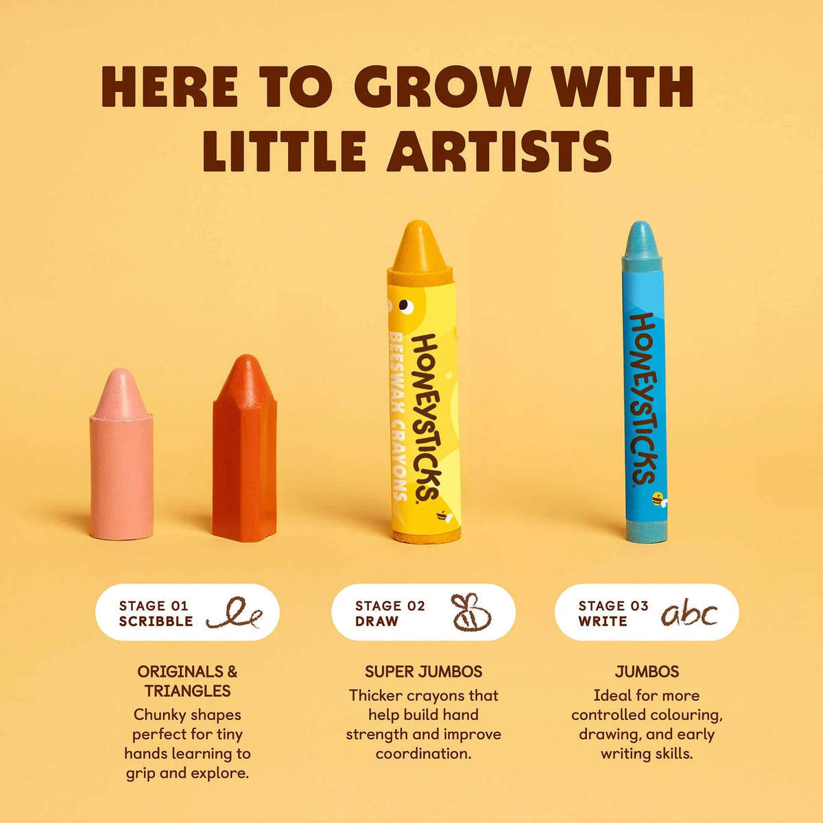 Honeysticks Natural Beeswax Crayons | Triangles