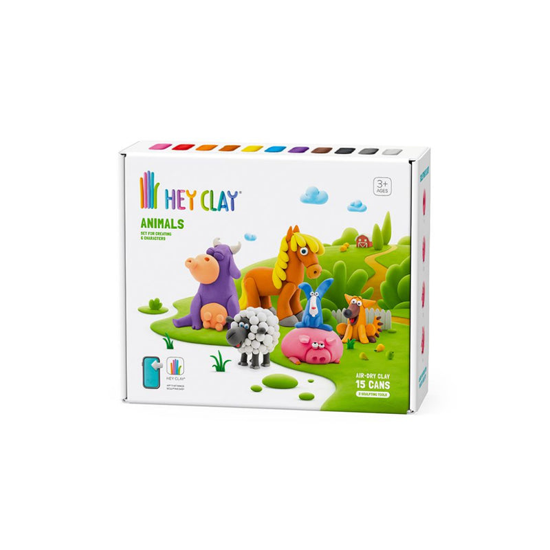 Hey Clay Animals playset packaging with colorful animals on a white background