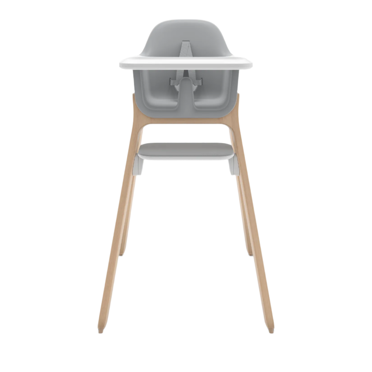 High chair with gray seat and backrest on a white background