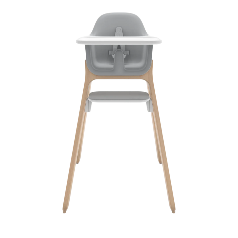 High chair with gray seat and backrest on a white background