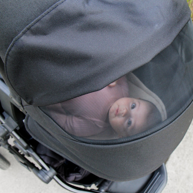 Baby in a stroller with a blurred background