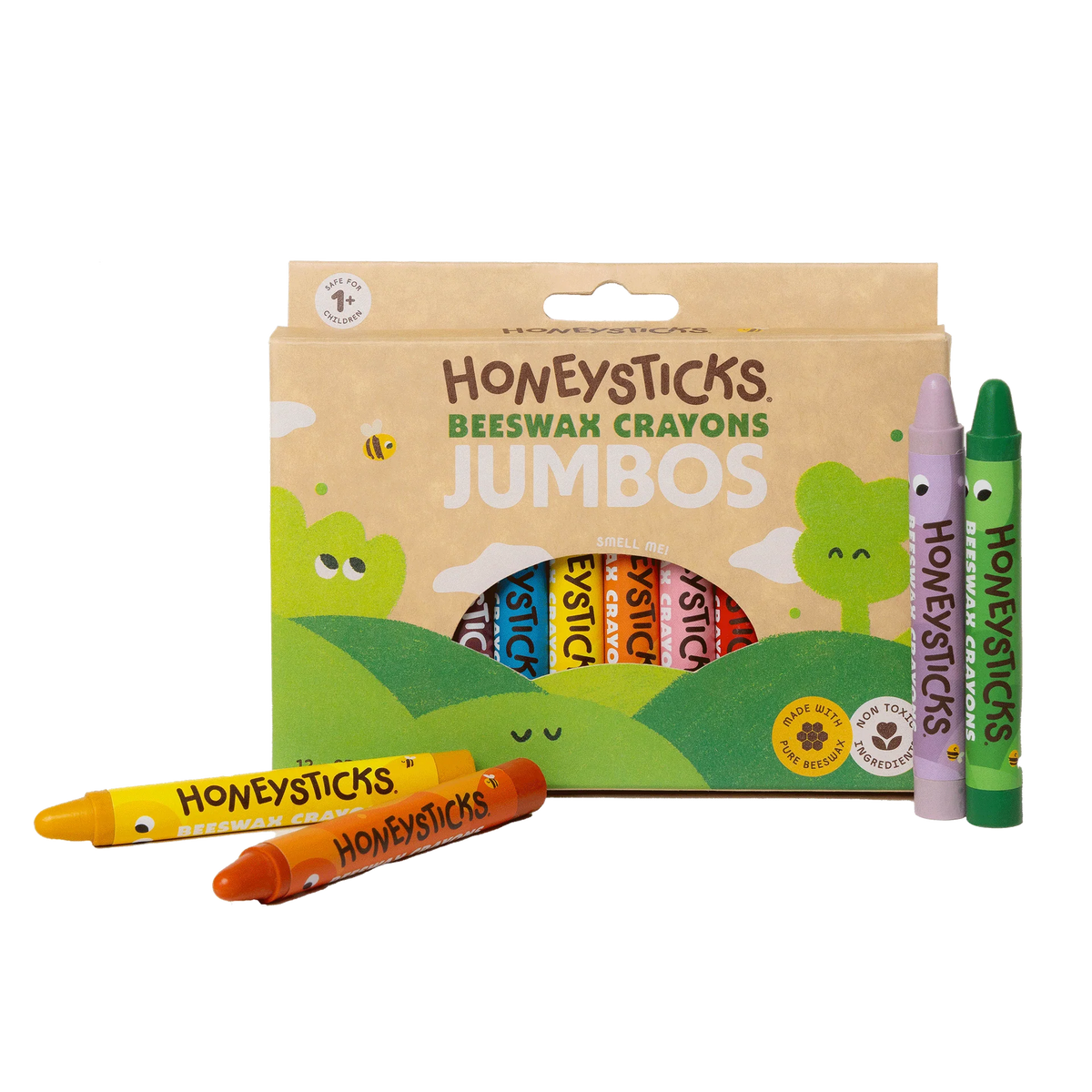 Honeysticks - Natural Beeswax Craypns | Jumbos 12Pk