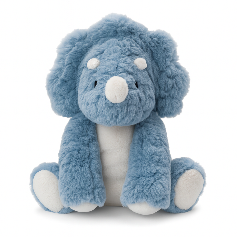 Blue plush elephant toy on a white background