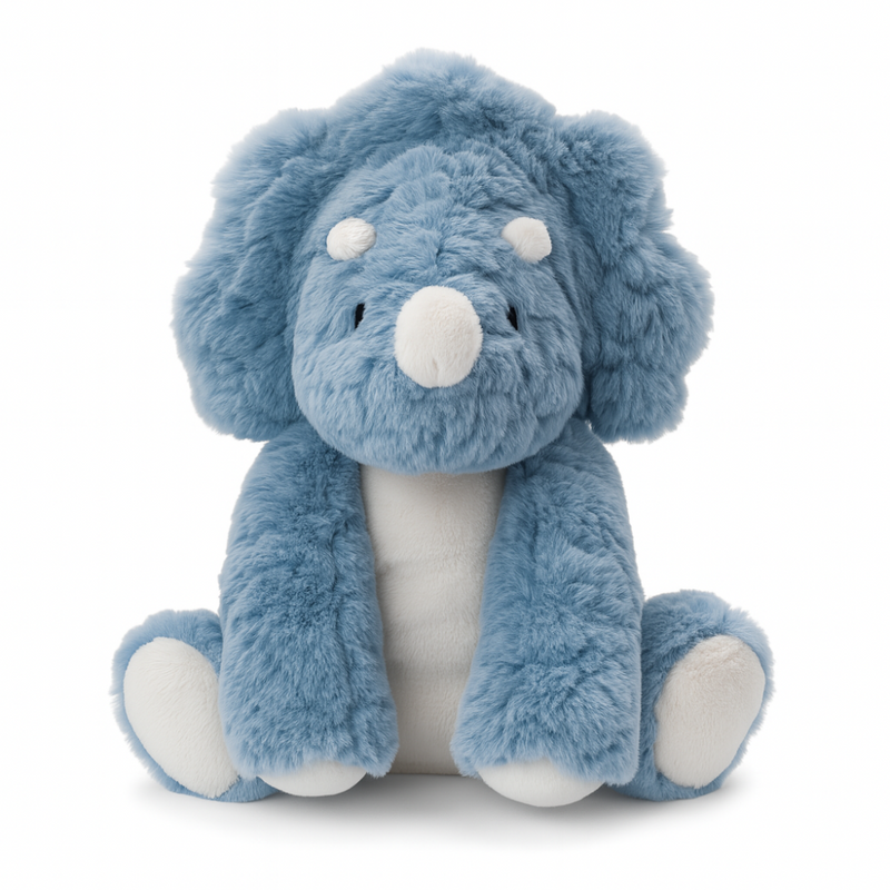 Blue plush elephant toy on a white background
