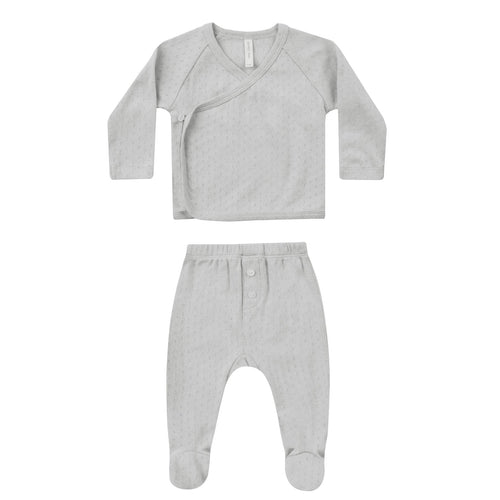 Quincy Mae - Pointelle Wrap Top + Footed Set | Cloud
