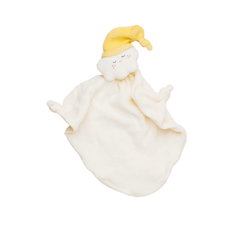 Baby comfort blanket with cartoon character on a white background