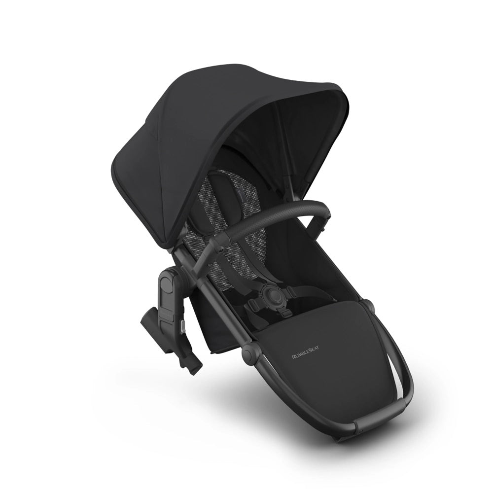 Black baby stroller on a white background