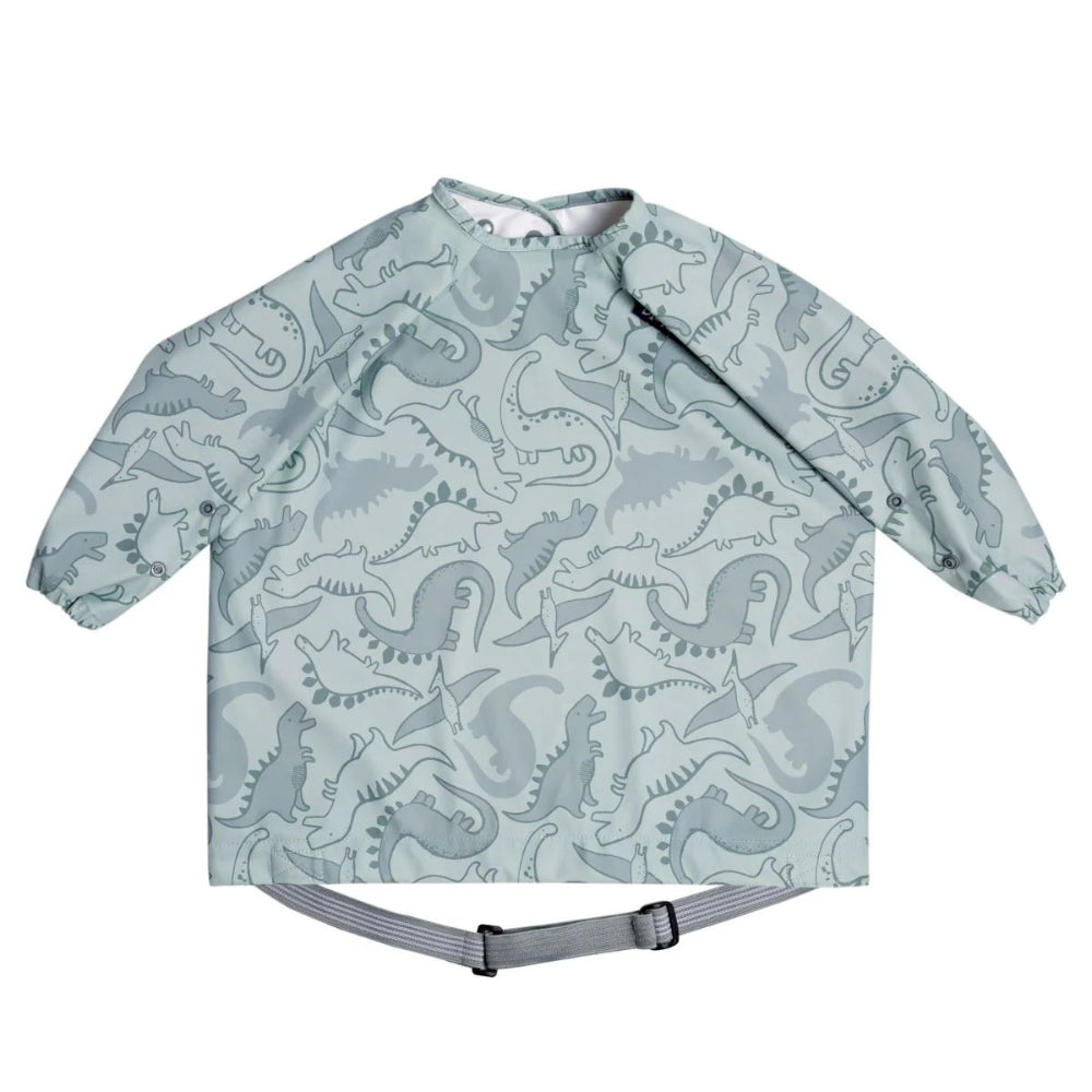 Children's bib with dinosaur pattern on a white background