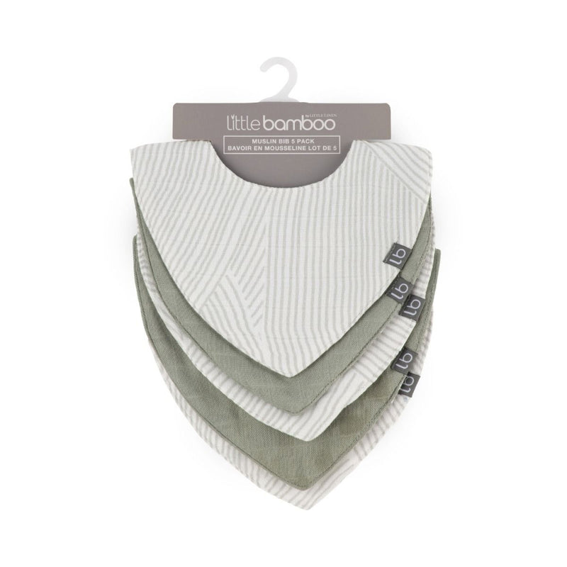 Set of three baby bibs with a 'little bamboo' label on a white background