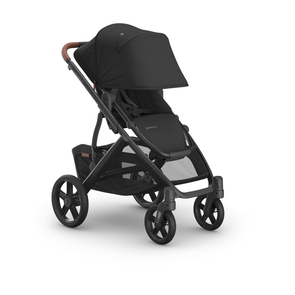 Black stroller on a white background