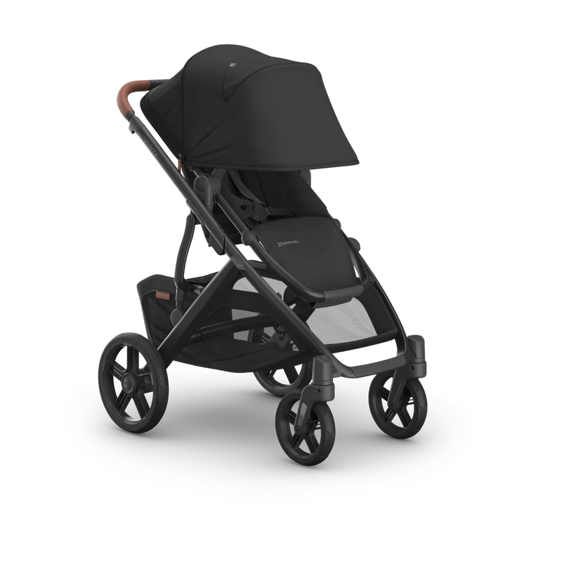 Black stroller on a white background
