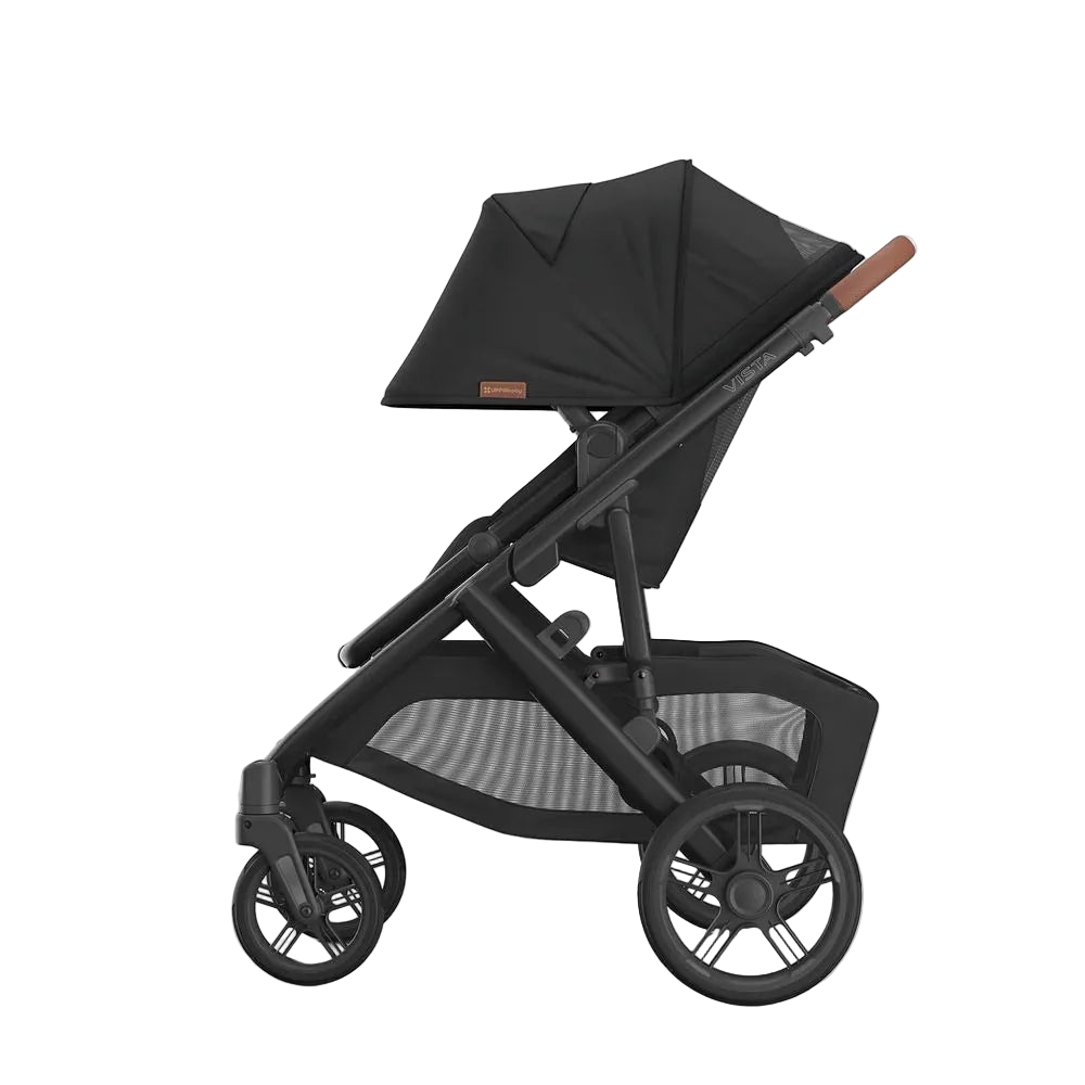 Black stroller on a white background