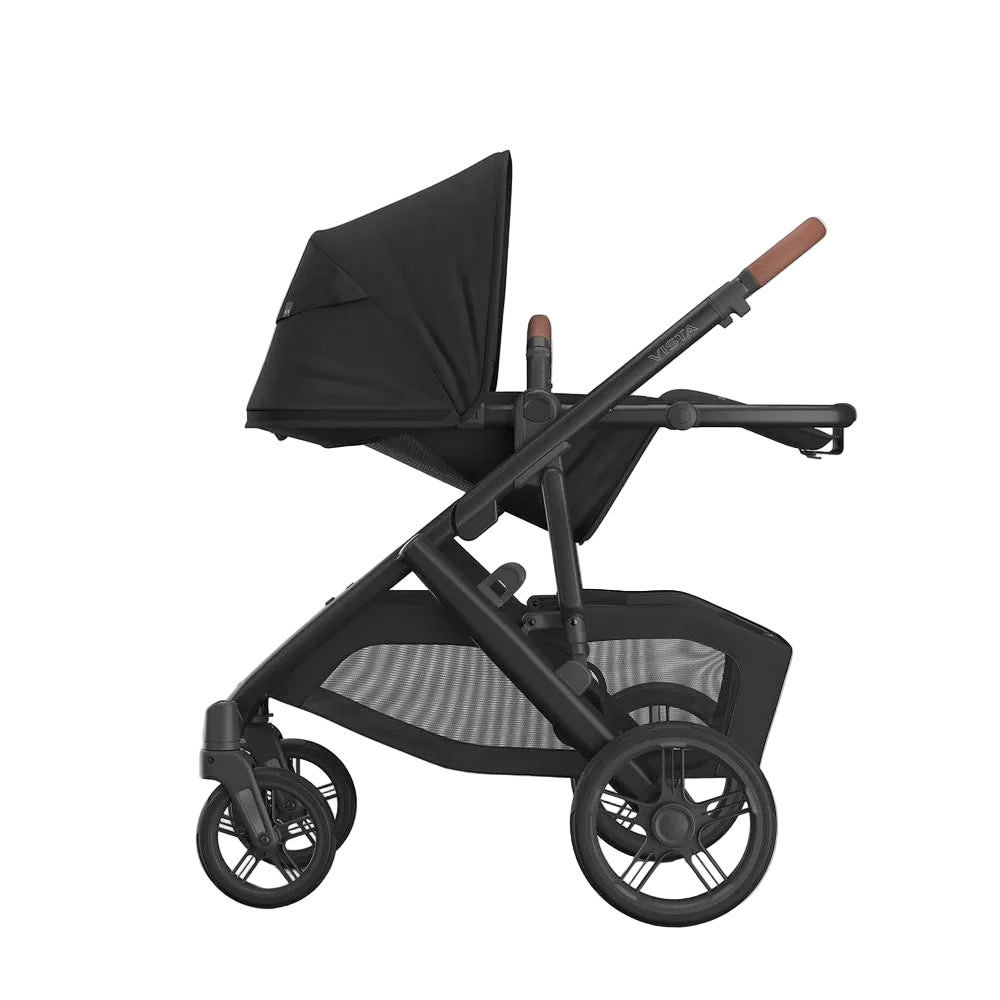 Black stroller on a white background