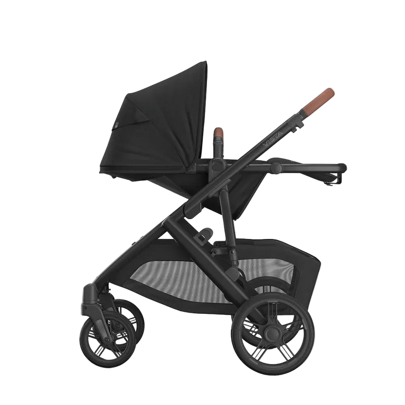 Black stroller on a white background