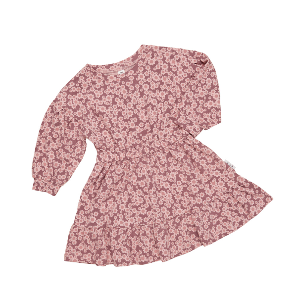 Huxbaby - Flowerbear Drop Shoulder Tuck Dress | Dusty Plum